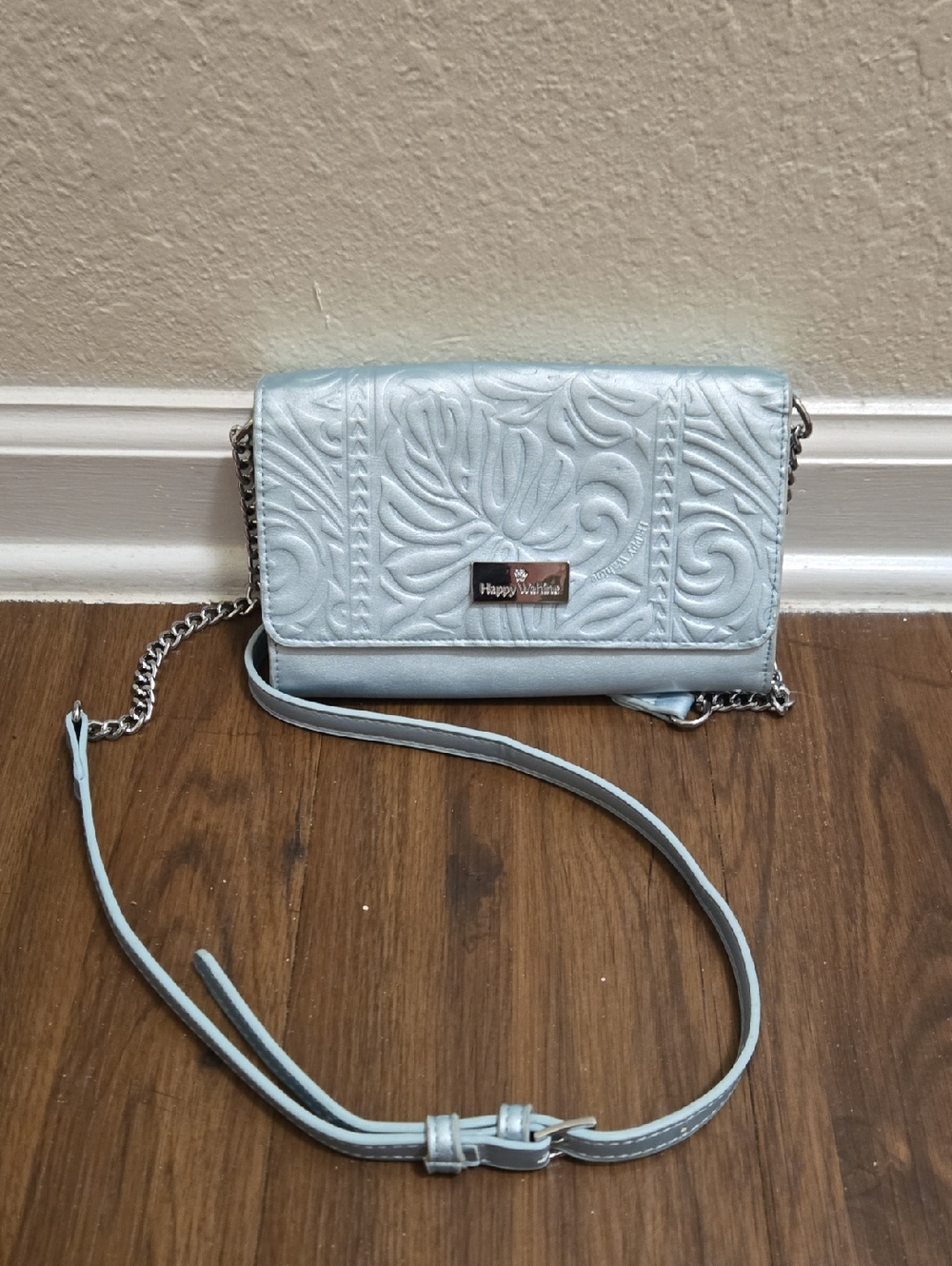 Light Blue Embossed Crossbody Bag